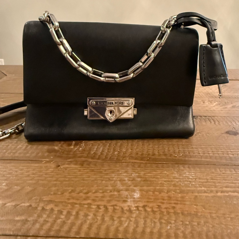 Michael Kors Black Crossbody with Silver Chain